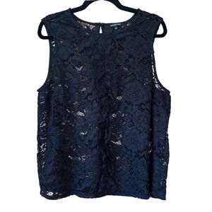 Who What Wear Women's Black Lace Sleeveless Tank Top Large Whimsigoth Artsy‎